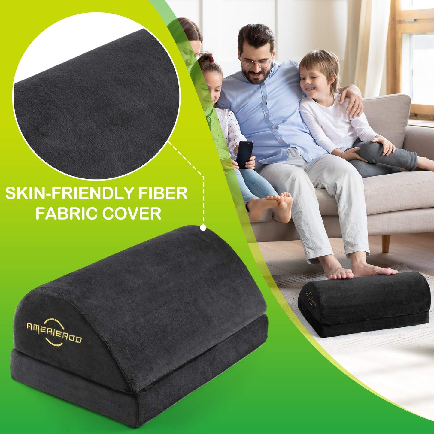 AMERIERGO Wedged-Shape Adjustable Foot Rest,Foot Stool Under Desk, Cushion with 2 Optional Height for Home & Office