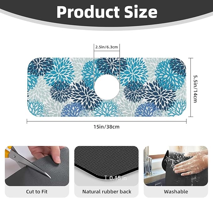 Medallion Dahlia Pinnata Floral Bobo Blue Pink Turquoise Grey Kitchen Sink