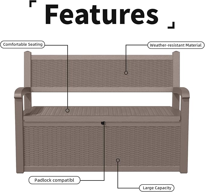 80 Gallon Outdoor Storage Bench Deck Box Waterproof Lockable,Outdoor Storage Furniture for Patio,Garden and Porch,Tools and Cushions（ Grey）
