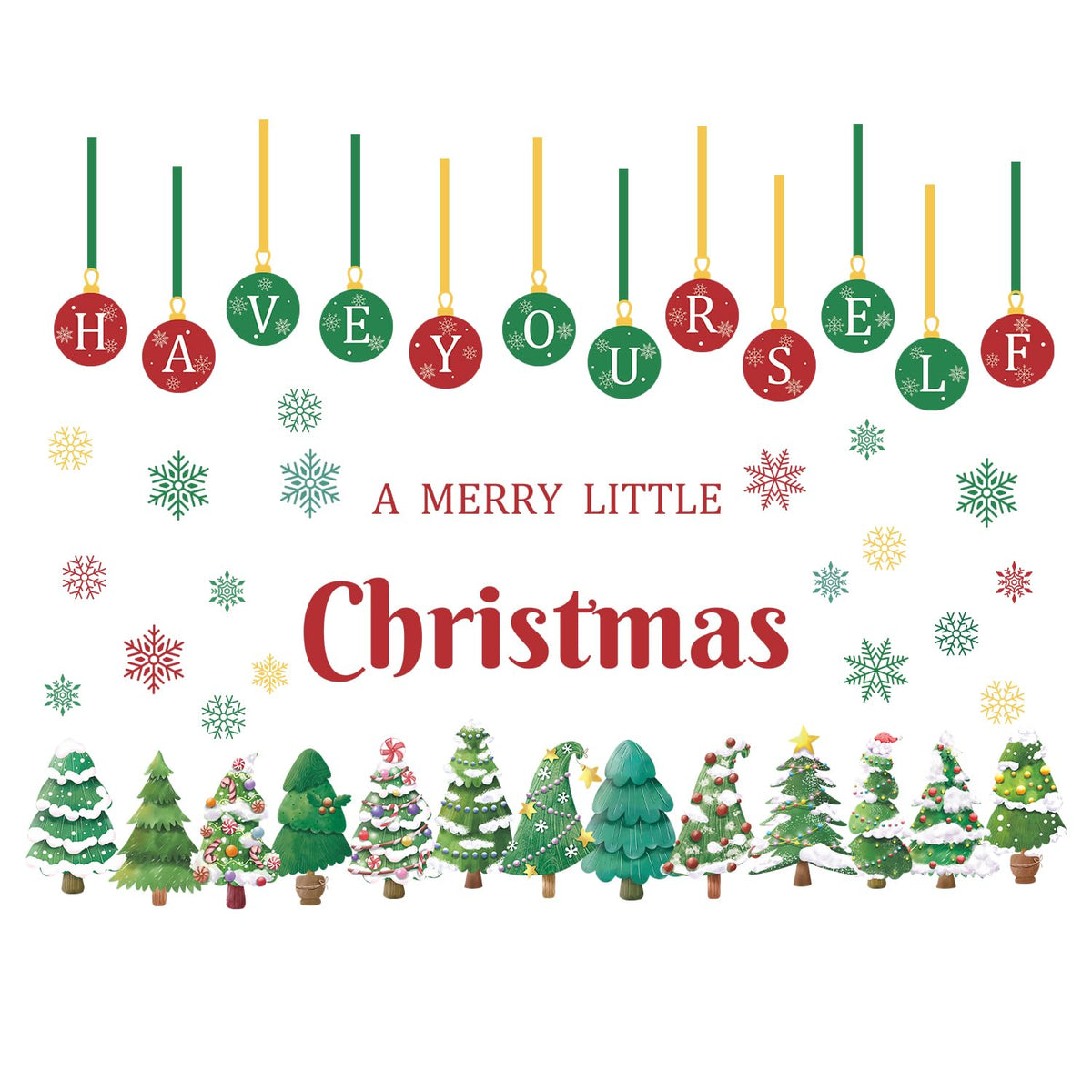 TOARTi Have Yourself A Merry Little Christmas Window Decal Double-Sided Xmas Small Pine Tree Window Cling Merry Christmas Pine Trees Wall Sticker Xmas Tree Ball Sticker Winter Holiday Party Supplies