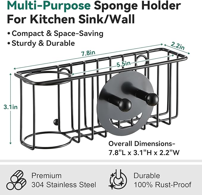 3-IN-1 Multiuse Sponge Holder for Kitchen Sink, Sponge Caddy for Scrub