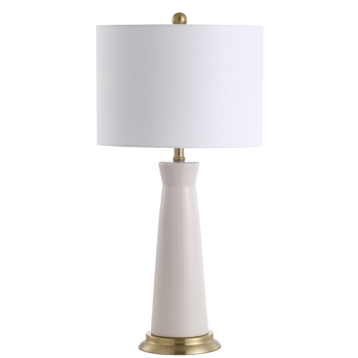 JONATHAN Y 29" Cream Modern Ceramic Column Table Lamp with Brass Gold Base, Elegant Bedside Lamp for Living Room Bedroom Nightstand, White Linen Shade, LED Bulb Included JYL3046A