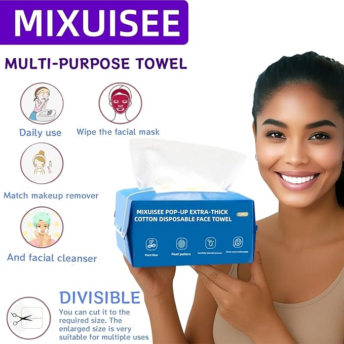 Disposable face towel, MIXUISEE thick and soft face towels, 100% cotton face