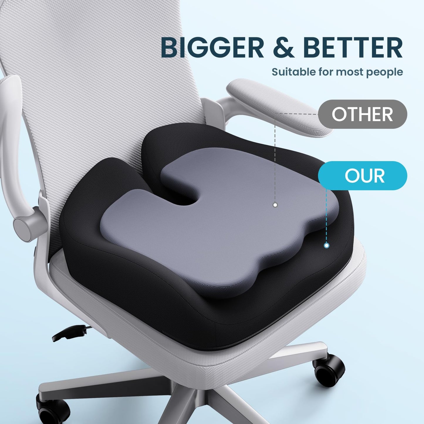 Benazcap Seat Cushion, Memory Foam Cushion for Office Chair - Ergonomic Chair Cushions for Tailbone Pain Relief, Sciatica & Back Support, Office Chair Cushion & Coccyx Cushion