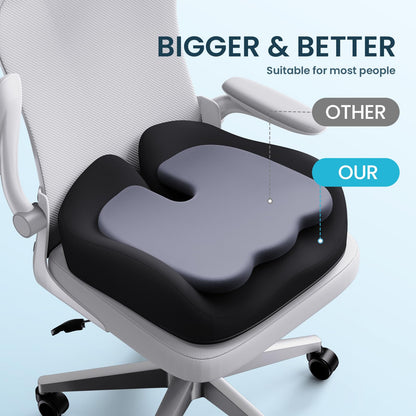 Benazcap Seat Cushion, Memory Foam Cushion for Office Chair - Ergonomic Chair Cushions for Tailbone Pain Relief, Sciatica & Back Support, Office Chair Cushion & Coccyx Cushion