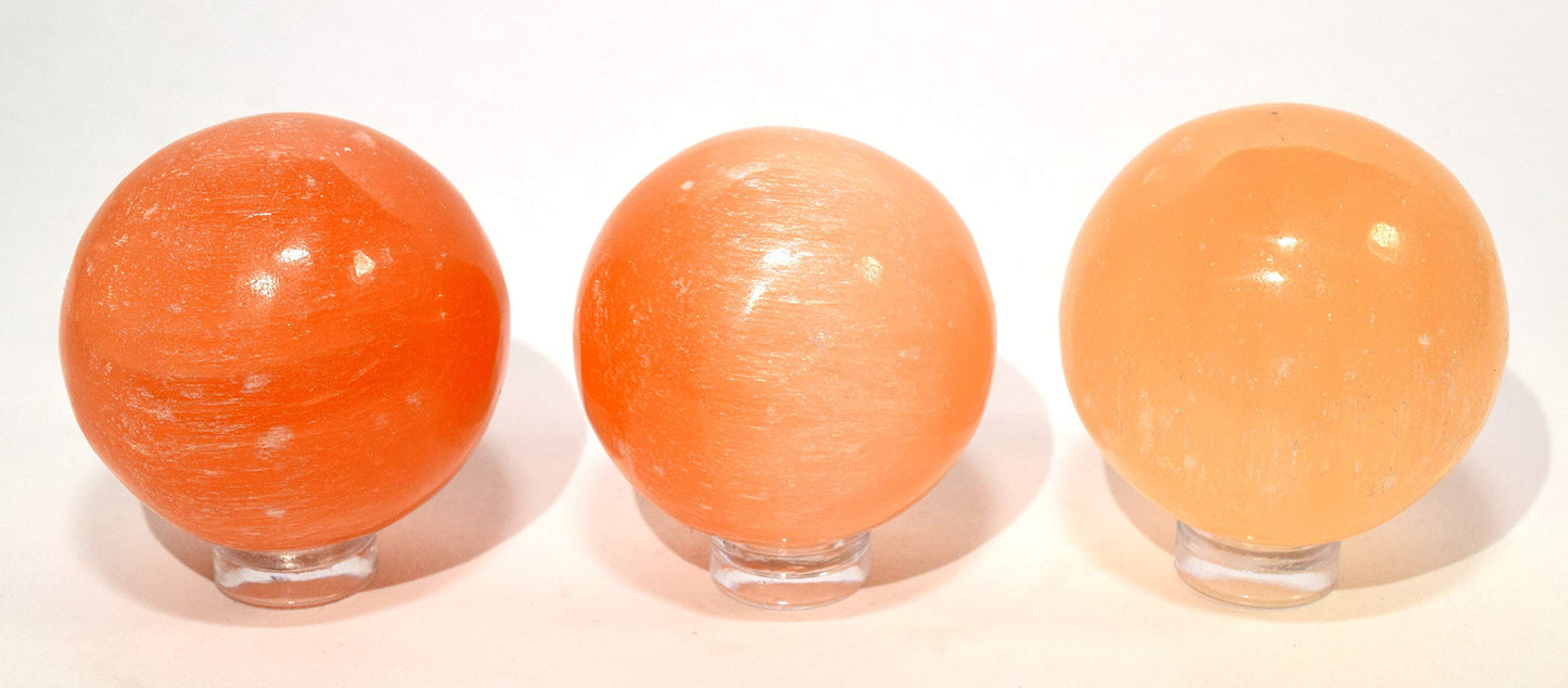 HQRP 40mm Natural Orange Selenite Sphere Polished Sparkling Gemstone Crystal Decor Mineral Ball from Morocco + Stand (1PC)