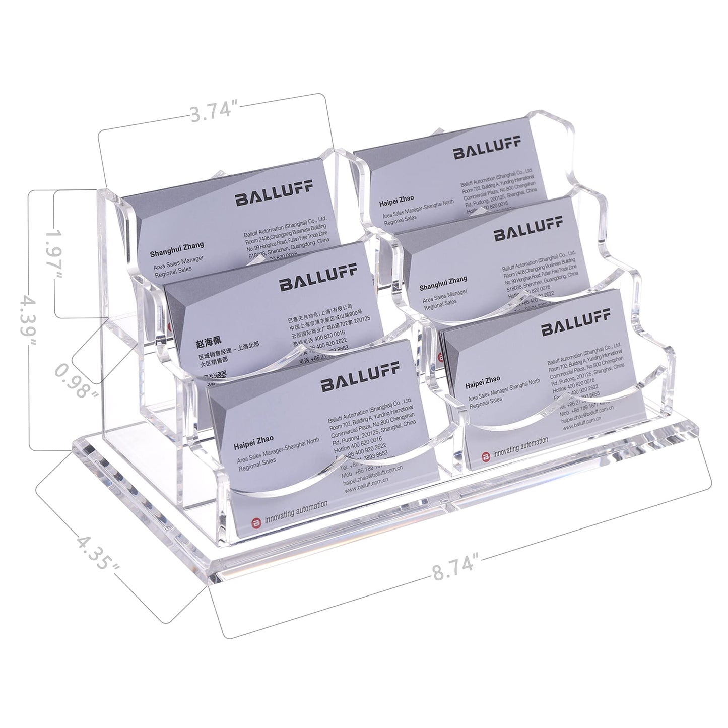 HeZone Business Cards Holder Display for Desk, Clear Acrylic Multiple 3 Tier 6 Slot Business Card Stand, Holds 300 Cards-1 Pack (6 Slots-H)