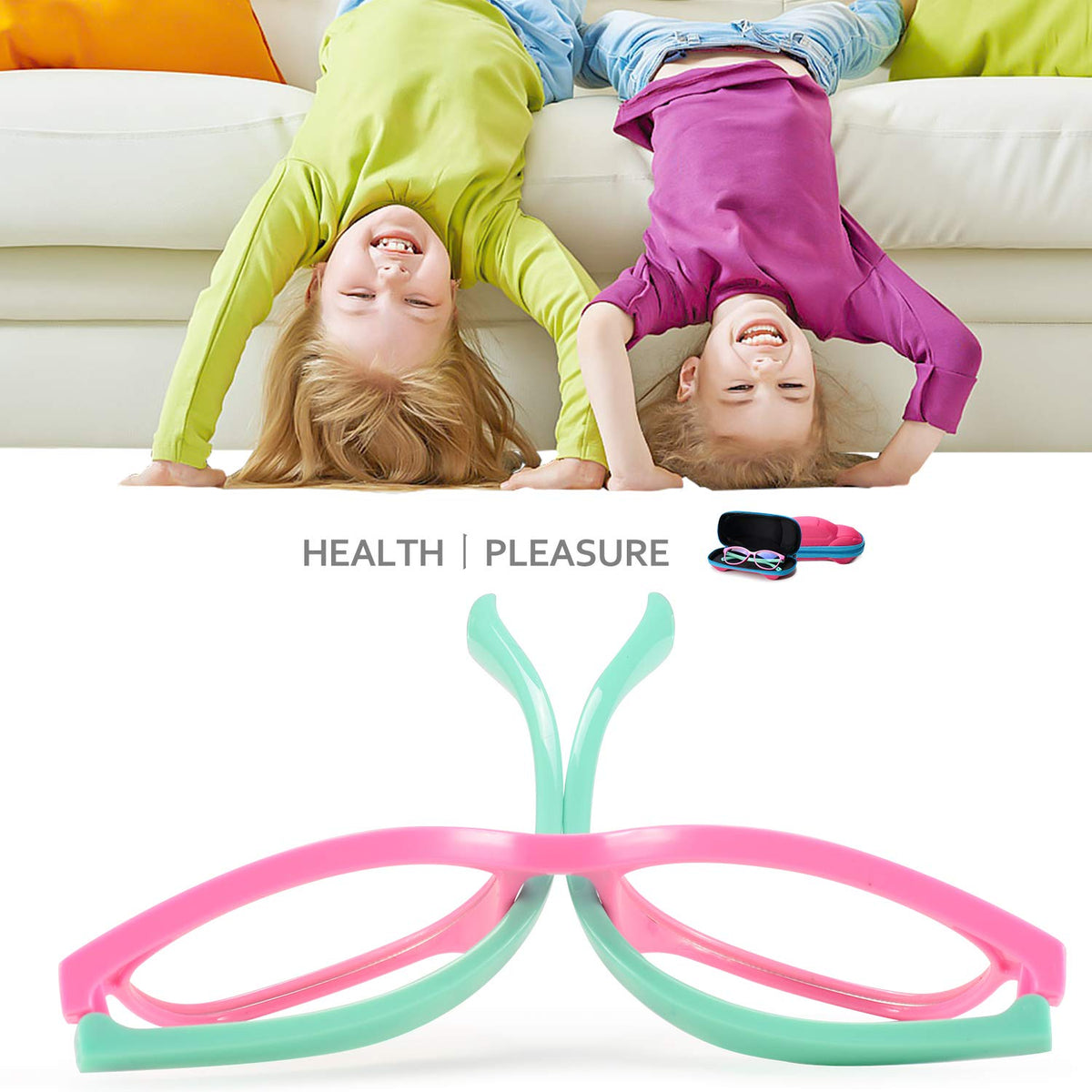 SEEAFUN Blue Light Glasses for Kids Girls Boys with Cute Car Case, UV400 Protection, Anti Blue Ray Age3-12
