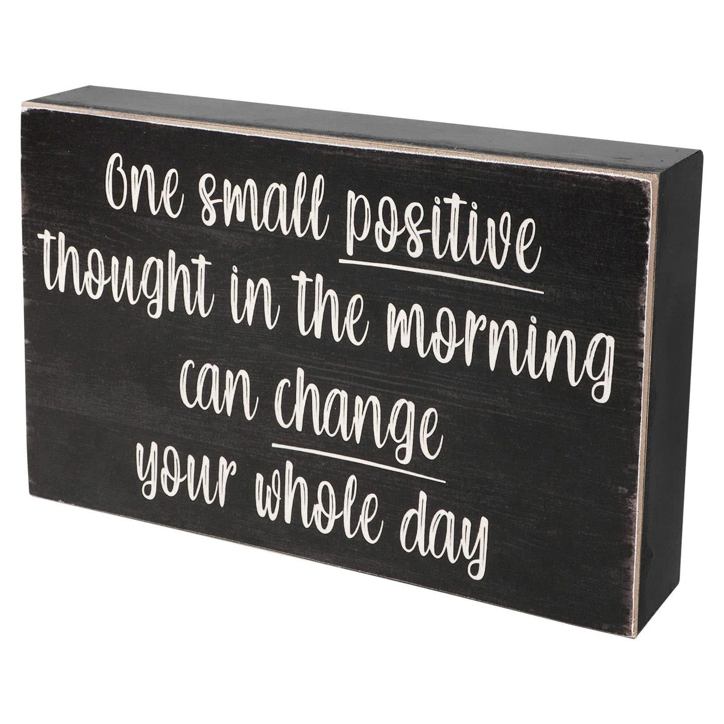 Esur Positive Thought Home Office Desk Wooden Box Sign Decor - Inspirational Shelf Wall Decoration Accessories for Women, Black