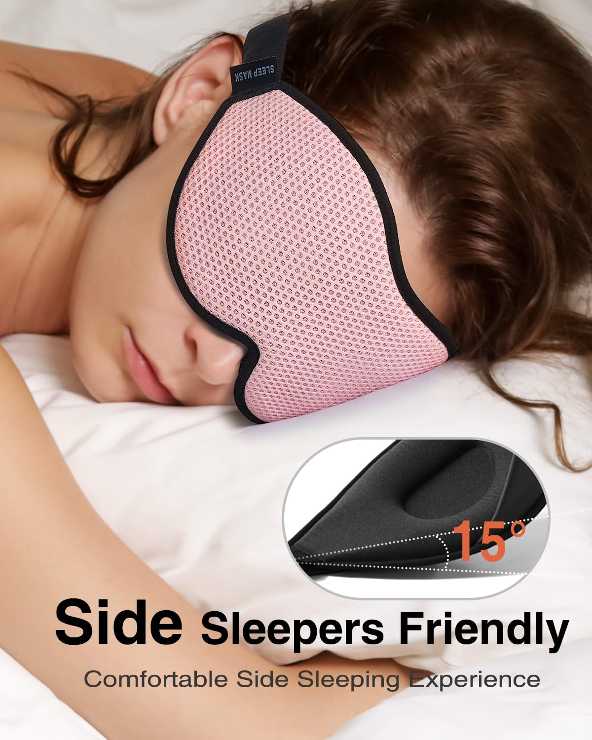 MABAO Sleep Mask for Side Sleeper, Eye Mask for Sleeping Women Men, 3D Contoured Cup No Eye Pressure 100% Light Blocking Sleeping Mask with Adjustable Strap Night Blindfold Flight, Travel, Nap, Black