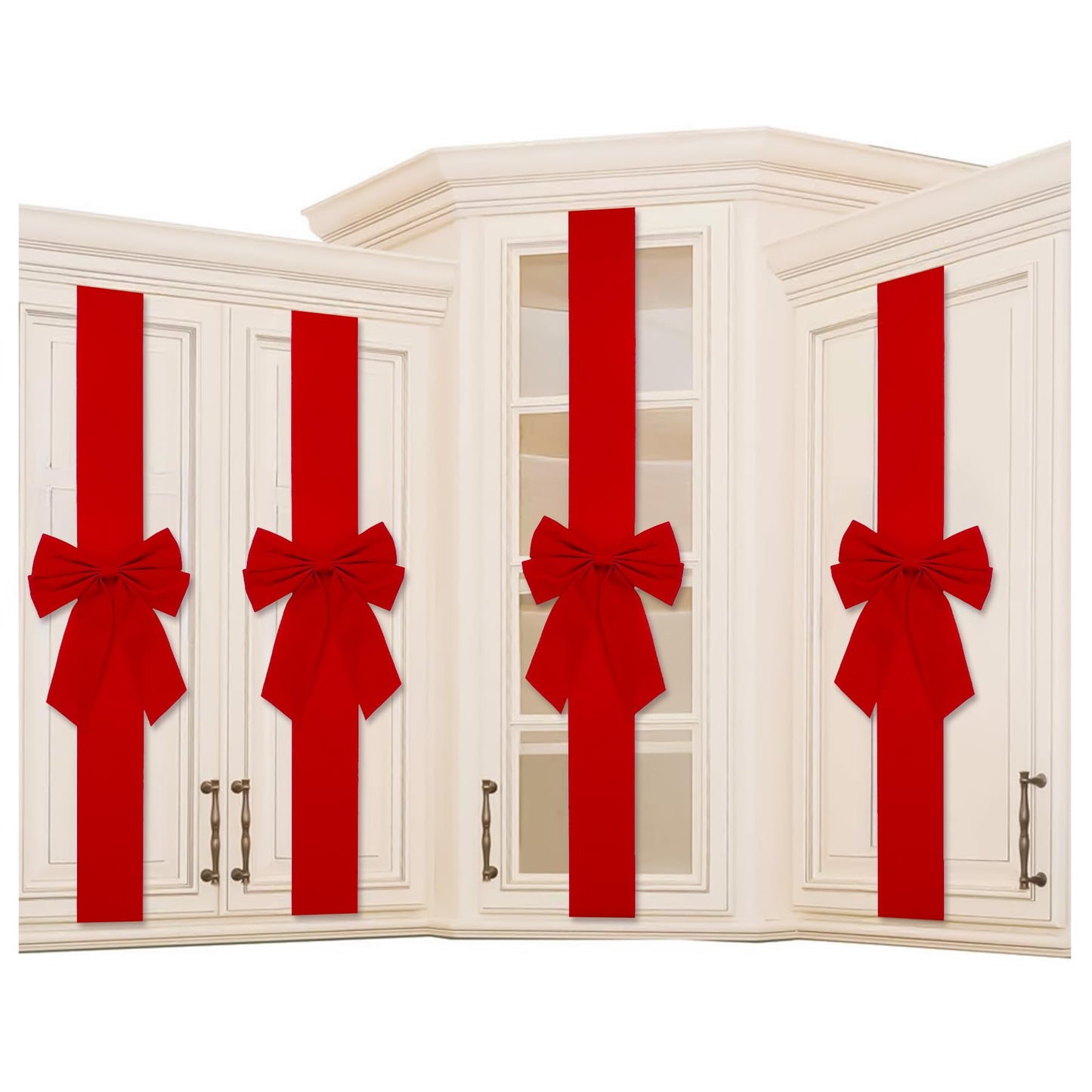 Cabinet Door Festive Ribbons and Bows Decoration Christmas Wreath Bow for Christmas Tree Fireplace Door Party Holidays Wrapping Decorations (4, Red Velvet)