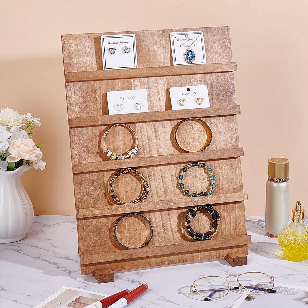 NBEADS 5 Tier Earring Card Display Stands, Wooden Jewelry Display Stand Rack Removable Shelves Rack Earring Display Holder for Displaying Selling Bookmarks Stickers Jewelry Keychains,11.2x5.5x15.2Inch