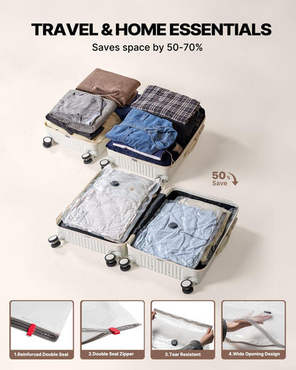 Travel Vacuum Seal Bags for Clothing with Rechargeable Cordless Pump, VINTAR 16 Pack (4J+4L+4M+4S) Carry-on Size Space Saver Vacuum Storage Bags, Compression Packing Bags for Luggage and Suitcase