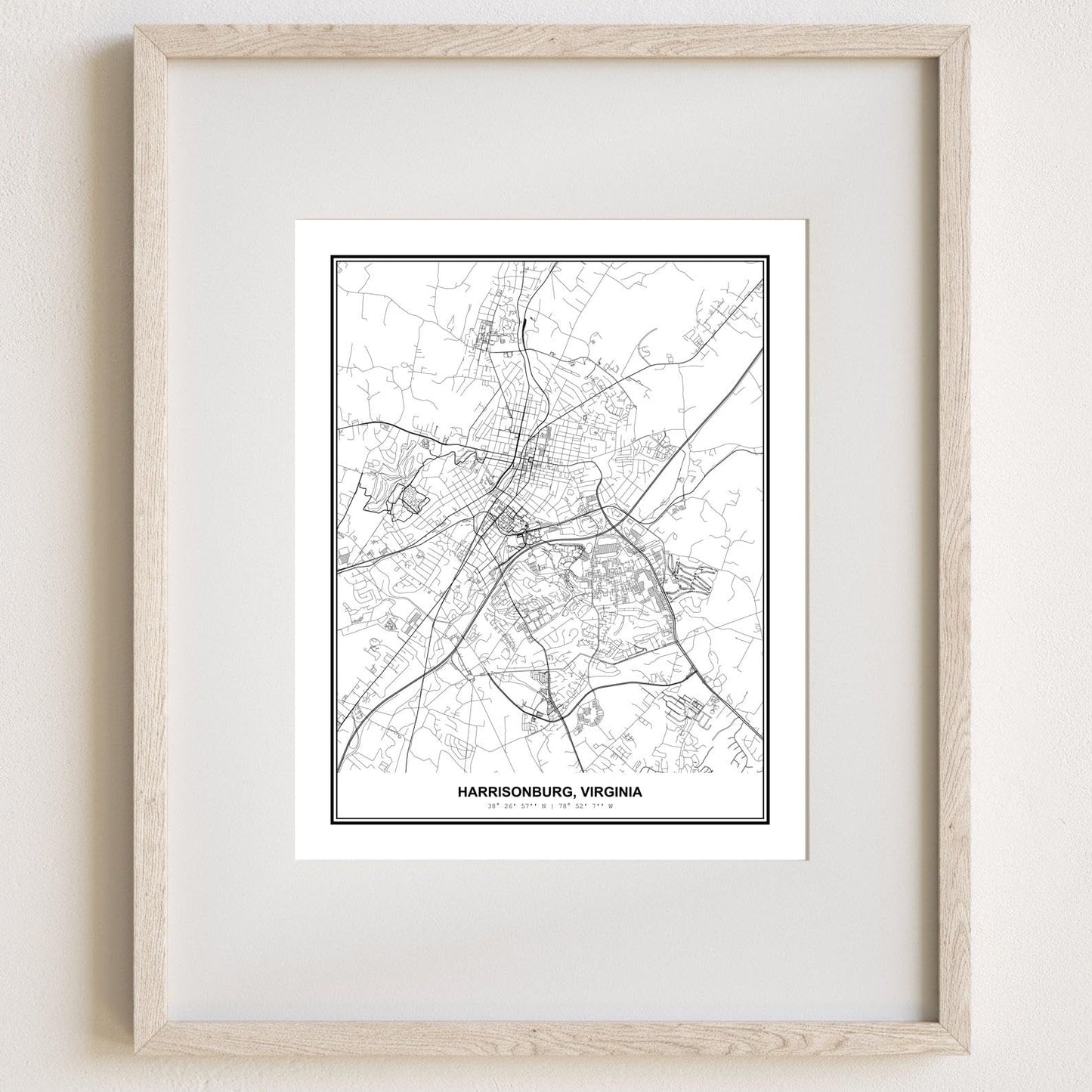 Susie Arts 11X14 Unframed Harrisonburg Virginia Wall Art Map Metropolitan City Road View Abstract Street Print Poster Decor Home Office sdm134