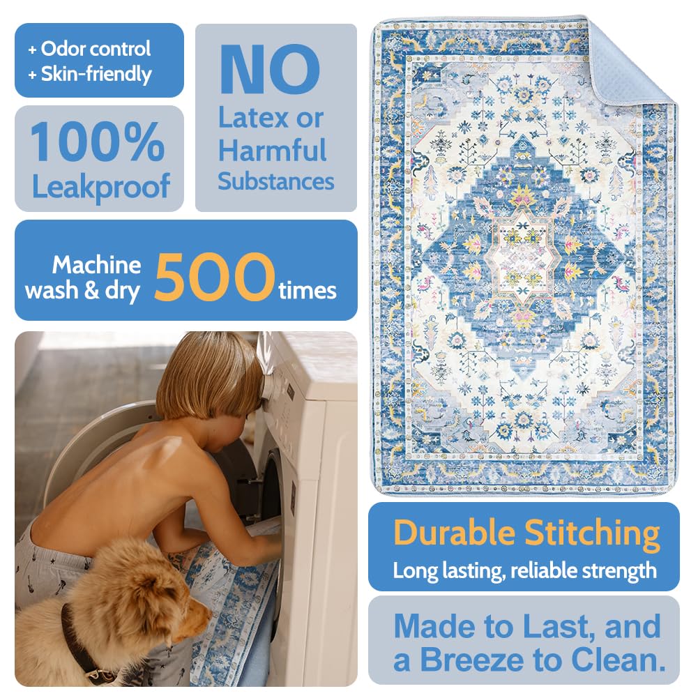 Washable Pee Pads for Dogs, 2 Pack Reusable Puppy Training Pads 102x67cm Super Absorbent Waterproof Dog Training Pads, Non-Slip Potty Pads for Floor, Crate, Whelping Pads Litter Mat Pet Supplies