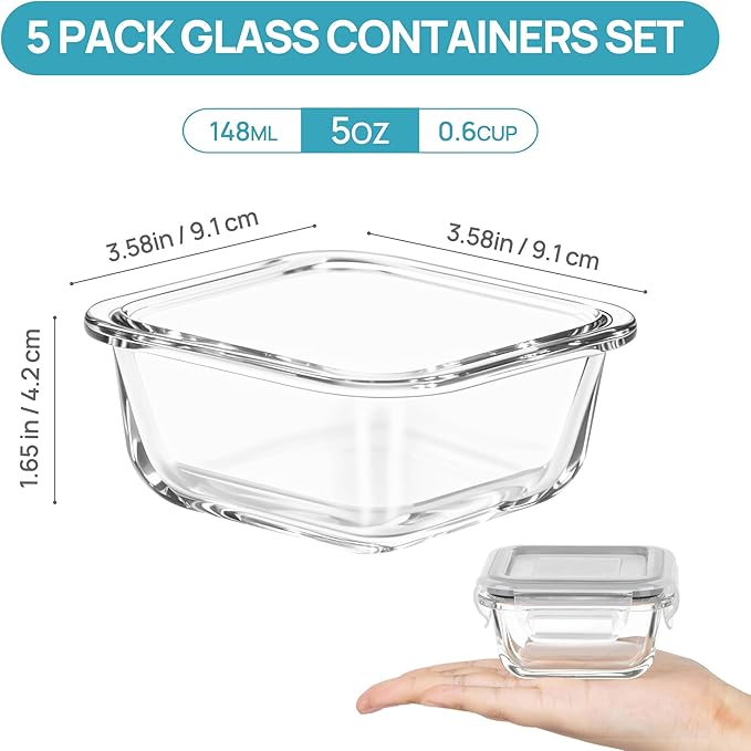Vtopmart 5Pack 5oz Small Glass Storage Containers