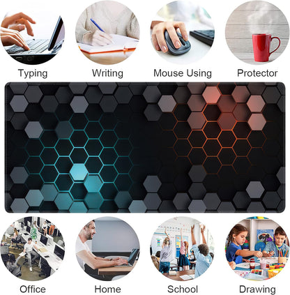 Hexagon Honeycomb Large Mouse Pad,Gaming Keyboard Desk Pad,Extended Mouse Mat Non-Slip Rubber Base with Stitched Edges for Office Game Home XXL 35.4"x15.7"