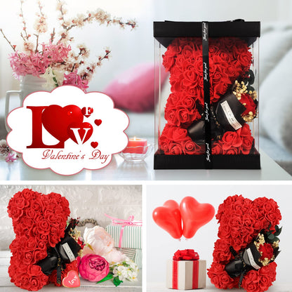 Valentines Day Gifts for Her Rose Bear for Women, Artificial Rose Teddy Bear Birthday Bouquet, Mother's Day Rose Gift, Perfect for Wife, Mom, Grandma (Rose Red)