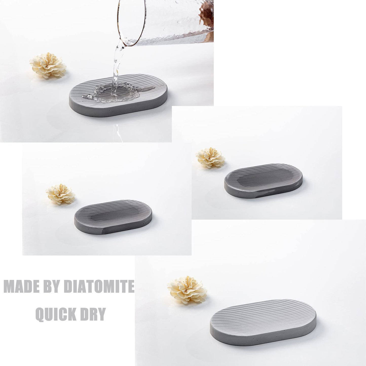 Bathroom Accessory Set Grey, Diatomite, Bathroom Accessories Countertop Complete with Electric Toothbrush Holders, Soap Dish Set