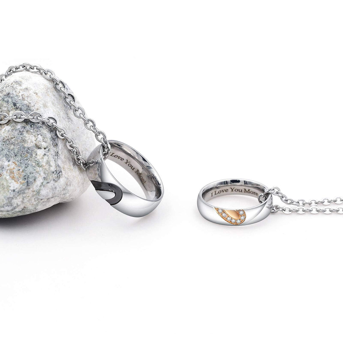 Aienid Love Necklace Silver,Puzzle Heart Pendant Necklace Stainless Steel Engagement Gifts for Couples