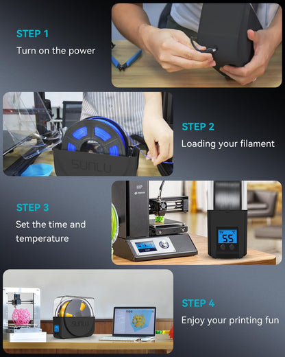 SUNLU Official Filament Dryer S1 PLUS with Fan, Moisture-Free Filament Dryer Box for 3D Printer Filament, Easy to Use and Portable FilaDryer, PLA PETG ABS Nylon TPU 3D Filament Dryer SUNLU S1, (Black)