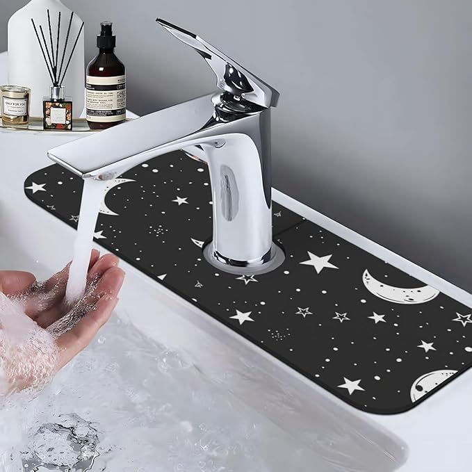 Faucet Draining Mat For Kitchen Sink, Moons Stars White Diatom Mud Absorbent