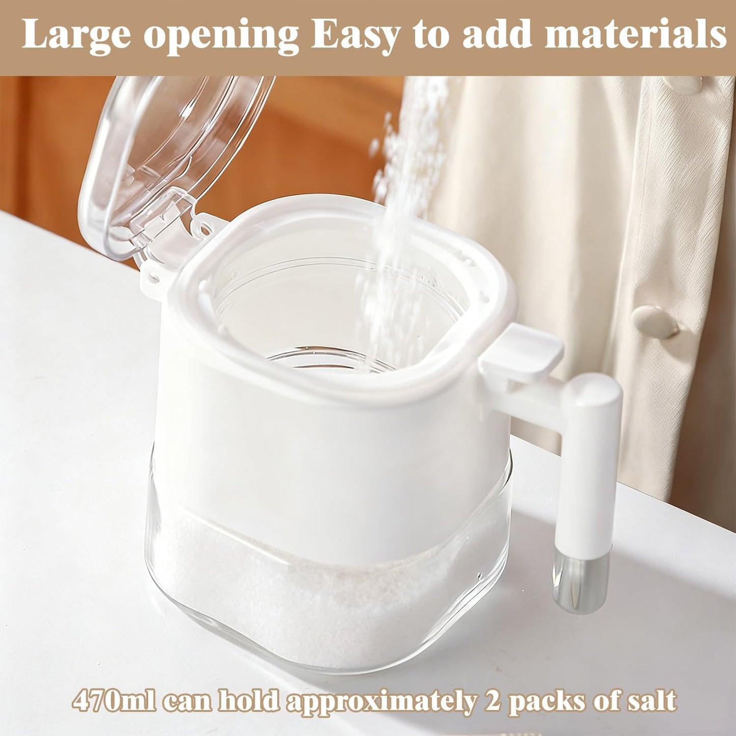 Spaxly Airtight Glass Spice Jars with Lids, 16 oz- One-Touch Open & Leakproof Containers for Salt, Sugar, Dry Goods, Moisture-Proof Kitchen Storage