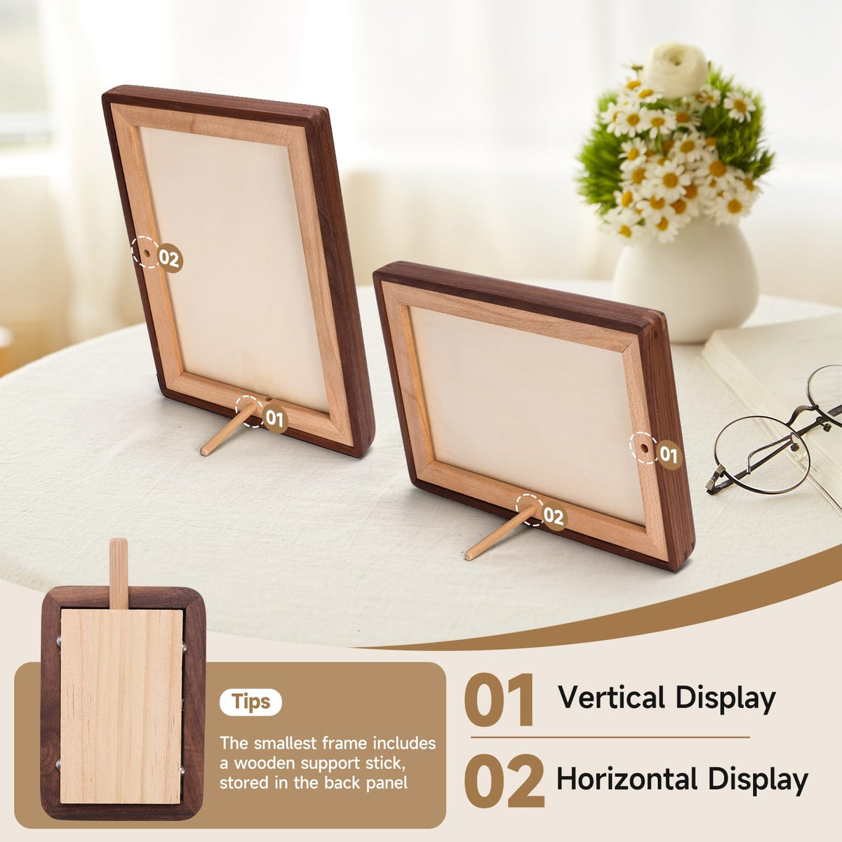 3Liangthings Solid American Black Walnut Picture Frame 5x7 4x6, Natural Wood Tabletop Photo Frame with Decorative Joinery Corners, Horizontal or Vertical Display (Walnut, For 5x7 / 4x6 Photo)