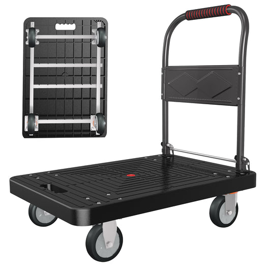 Platform Truck, Foldable Handcart with Swivel Wheel 34"x22" Heavy-Duty Push Dolly Cart,1000lbs Capacity, 6 Steel Load-Bearing Beams for Warehouse Garage Home Use