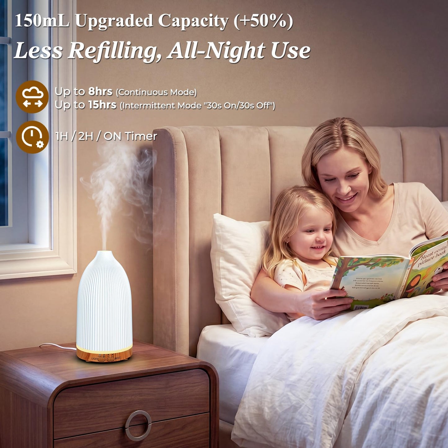 URPOWER 150ML Essential Oil Diffusers for Home, Ultrasonic Aromatherapy Diffuser with 7 Color Changing Lights, Timer & Auto Shut-Off, Scent Diffuser for Bedroom, Office, Yoga