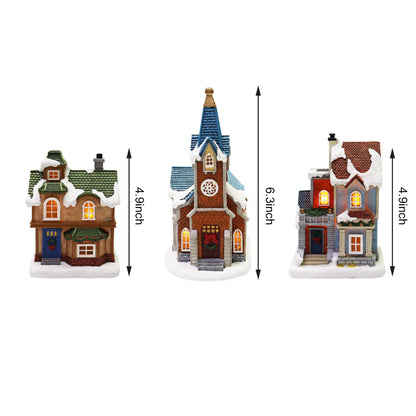 MOMENTS IN TIME Christmas Village Set 12-Piece with LED Lights Miniature Christmas Houses Church Lighted Holiday Décor for Tabletop Mantel Village Display Gift-Ready Packaging