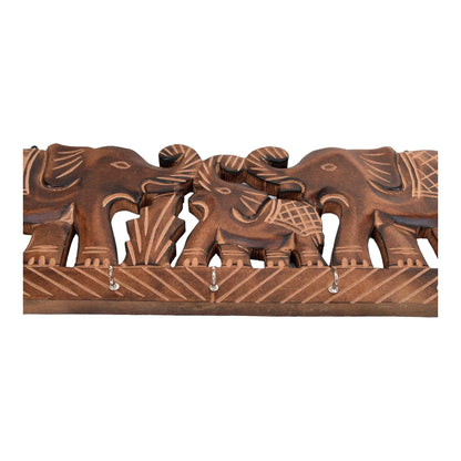 EARTHLY HOME Wooden Key Holder - Decorative Wall Mounted Elephant Key Organiser with 7 Hook - Key Rack for Kitchen, Ofiice and Entryway Decor (15"x 5"x0.5 Inch- Brown)