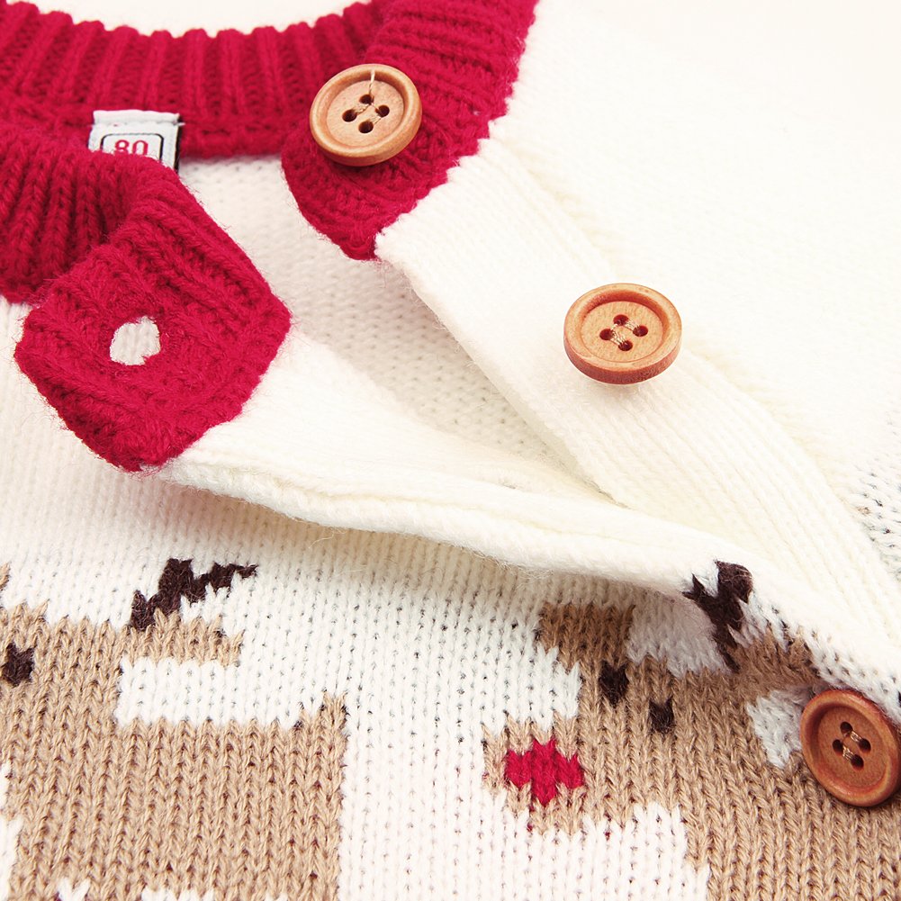 mimixiong Baby Christmas Sweater Toddler Reindeer Outfit Long Sleeve Red Clothes (0-6Months,Red-Jumpsuit)
