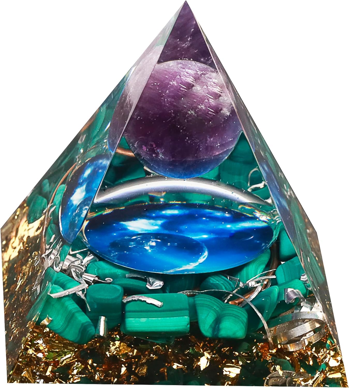 EternalOrgone Orgone Pyramid for Positive Energy, Orgonite Amethyst&Malachite Healing Crystal Pyramids for Reduce Stress Chakra Reiki Healing Meditation Attracts Lucky and Success