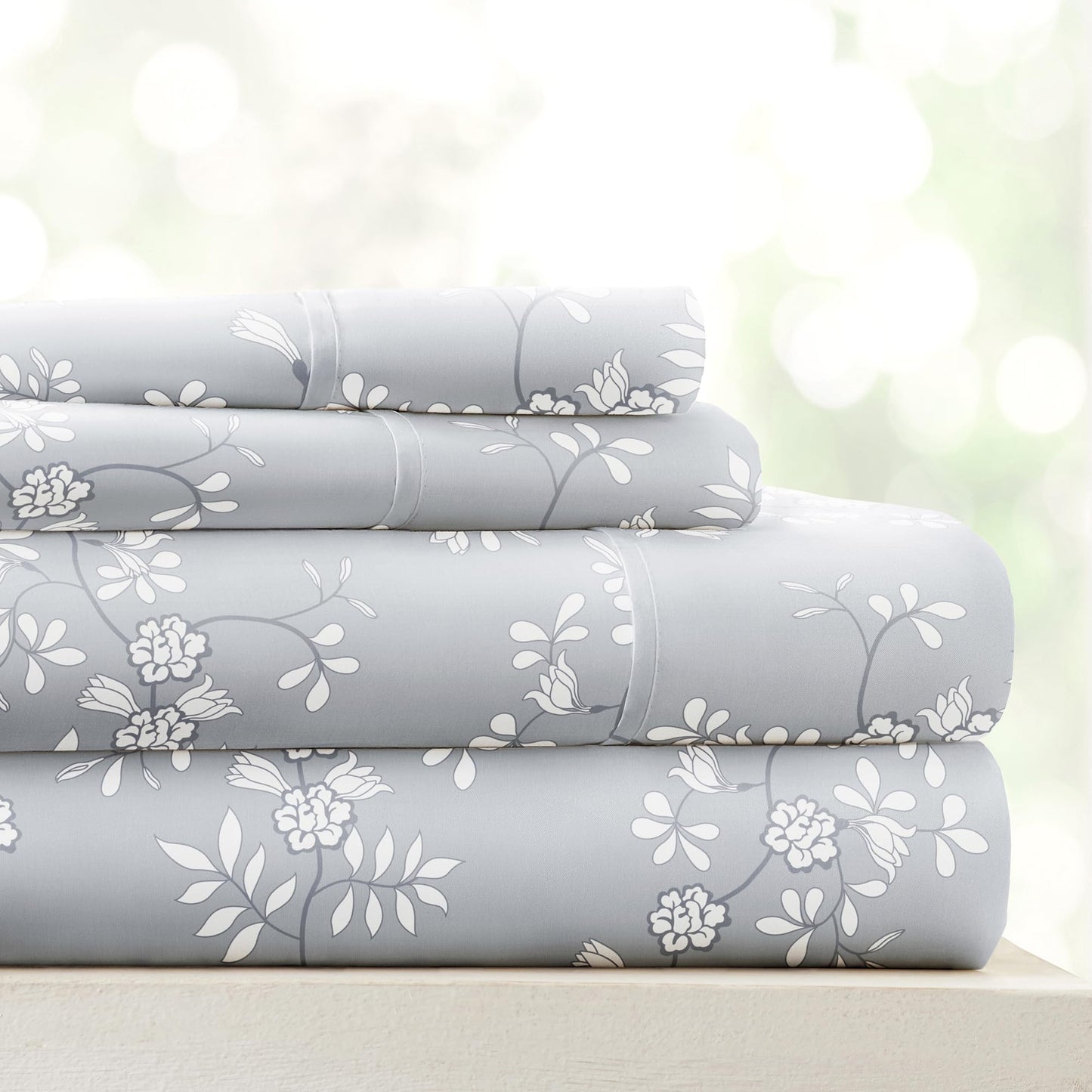 Linen Market Double-Brushed Patterned Microfiber Full Sheet Set 4 Piece – Oeko-TEX Certified Ultra Soft & Wrinkle-Free - 16" Deep Pocket Sheets - Easy Care Full Size - Trellis Vine Light Gray