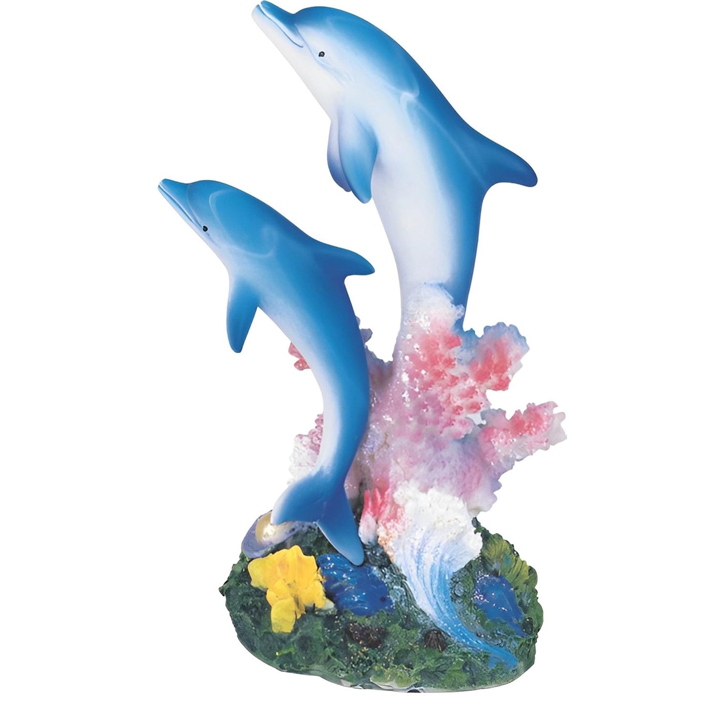 ICE ARMOR 2-PC Gift Set 5" H Blue Dolphins Swimming Around Pink Coral Figurine Statue Ornament Home Room Office Decor Ideas for Housewarming, Holidays and Birthdays