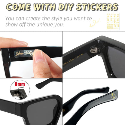 SHEEN KELLY Retro Thick Rectangle Chunky Sunglasses Women Men Trendy Square Black Shades Tortie Frame Fashion 90s Glasses