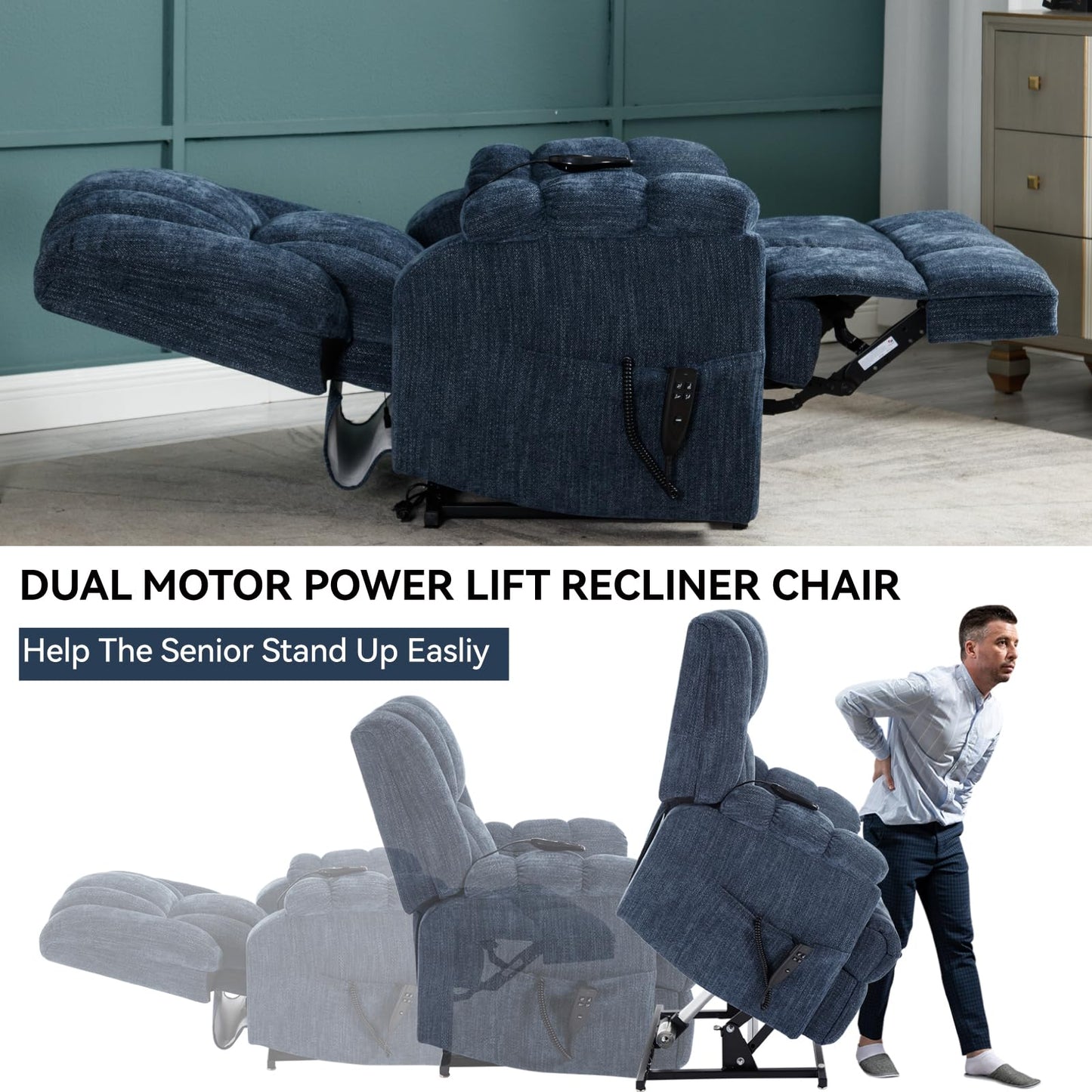 KEIKI Dual Motor Power Lift Recliner Chair,Massage Up to 350 LBS, Lift Recliners with Power-Remote