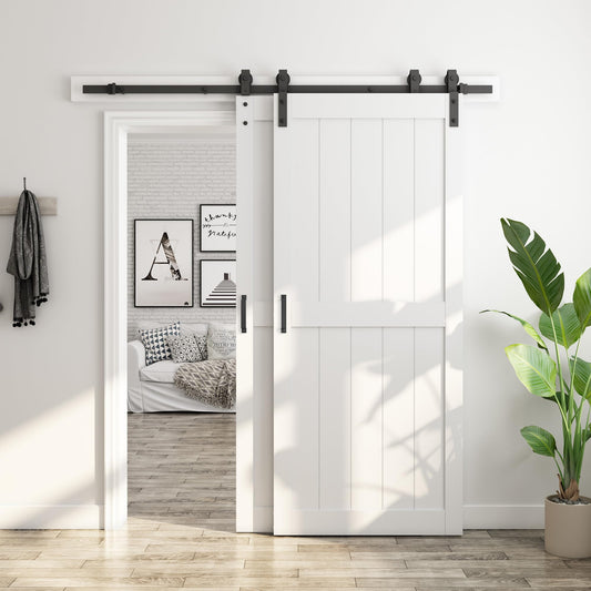 SmartStandard 36in x 96in Double MDF Sliding Barn Doors with 6.6FT Bypass Barn Door Hardware Kit, Save Space, Waterproof, Easy Install, Fit 60in-64in Openning, White