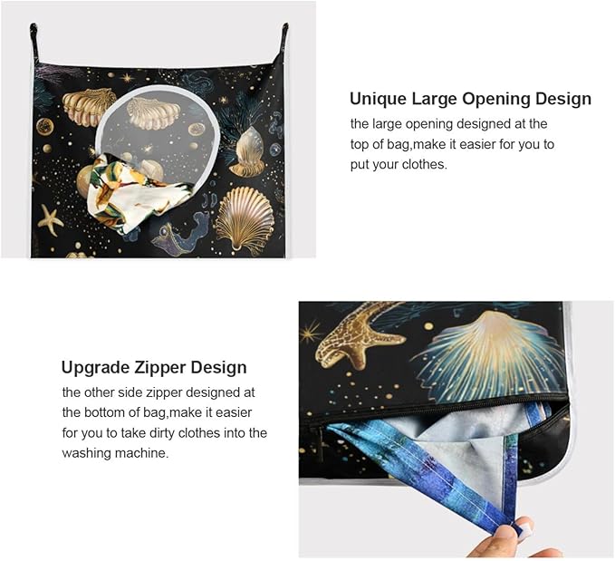 Shell Starfish Black Hanging Laundry Hamper Door Hampers Bag Basket