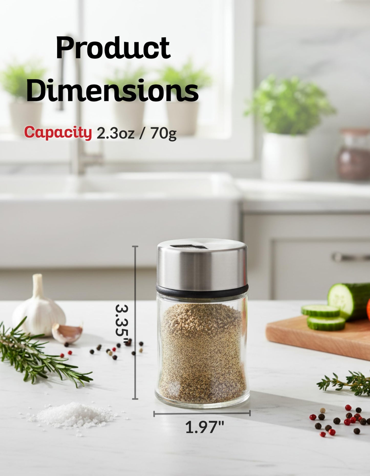Stainless Steel Salt and Pepper Shaker with Adjustable Sprinkler Lid, Precision-Crafted Glass Salt Dispenser for Kosher Salt, Pepper, Kitchen Spices, Herbs, Coffee, Protein Powder and Baking