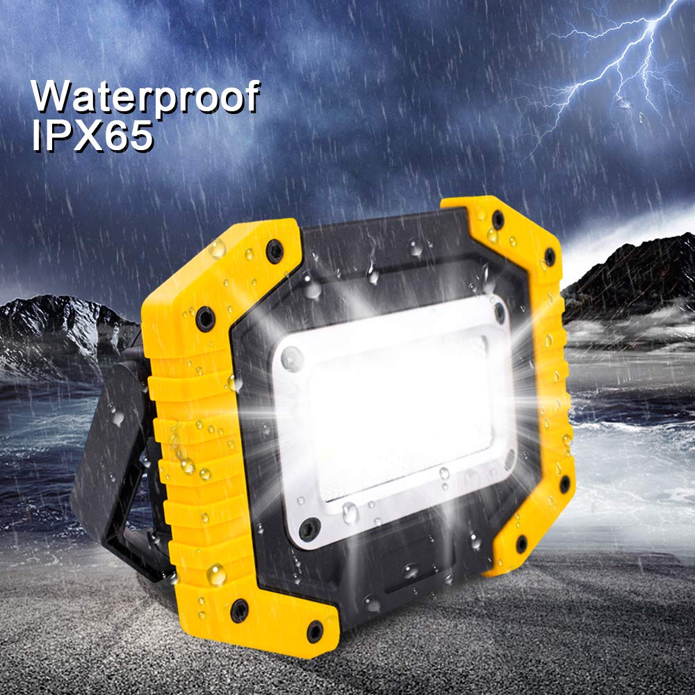 Trongle LED Rechargeable Work Lights, 30W Floodlight Battery Security Light with 3 Modes Outdoor COB Floodlight Camping Lights with USB Waterproof for Yard, Garage, Fishing, Hiking(Battery Included)