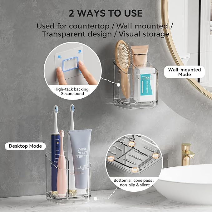 Toothbrush Holders for Bathrooms, 3 Slots Detachable Electric Toothbrush Holder