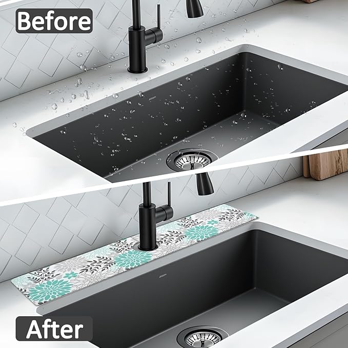 24" X 5.5" Kitchen Sink Splash Guard Faucet Mat Flora Super Absorbent Fast