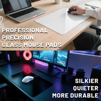 BoBliss Glass Gaming Mouse Pad-15.7"x 11.8",Ultra-Smooth Gaming and Office Mousepad-Professional-Grade Esports Mouse pad,Non-Slip Base with Noise-reducing Pads,White.
