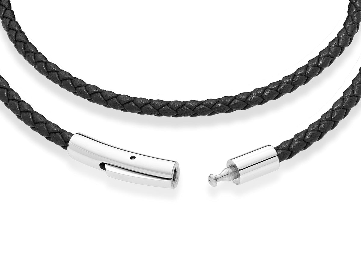 Miabella Genuine Italian Double Wrap Braided Leather Bracelet for Men Women, Stainless Steel Clasp, Made in Italy (Black, Small - 7" Length)