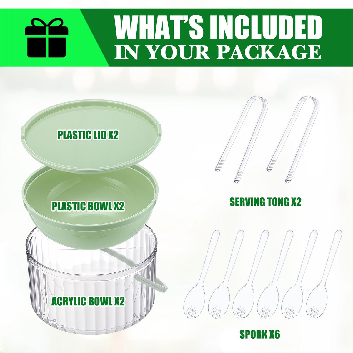 Hushee 2 Pack Chilled Dip Bowl 30oz Ice Serving Bowl with Lid Chilled Dip Bowl for Parties Cold Serving Dish with 2 Serving Tongs 6 Spoons for Hummus, Chilled Pasta, Potato, Dressing, Fruit, Salsa