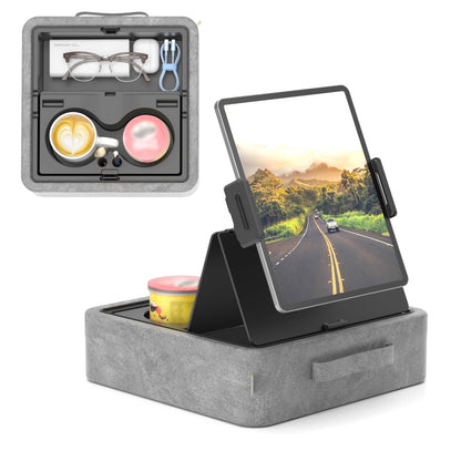 KDD Tablet Pillow Stand, Adjustable iPad Holder for Bed, Lap and Desk with Two Cup Holder and Storage Tray, 360°Rotating Clip Soft Dock Compatible with iPad Pro 12.9, Air, Mini, Phone and E-Reader
