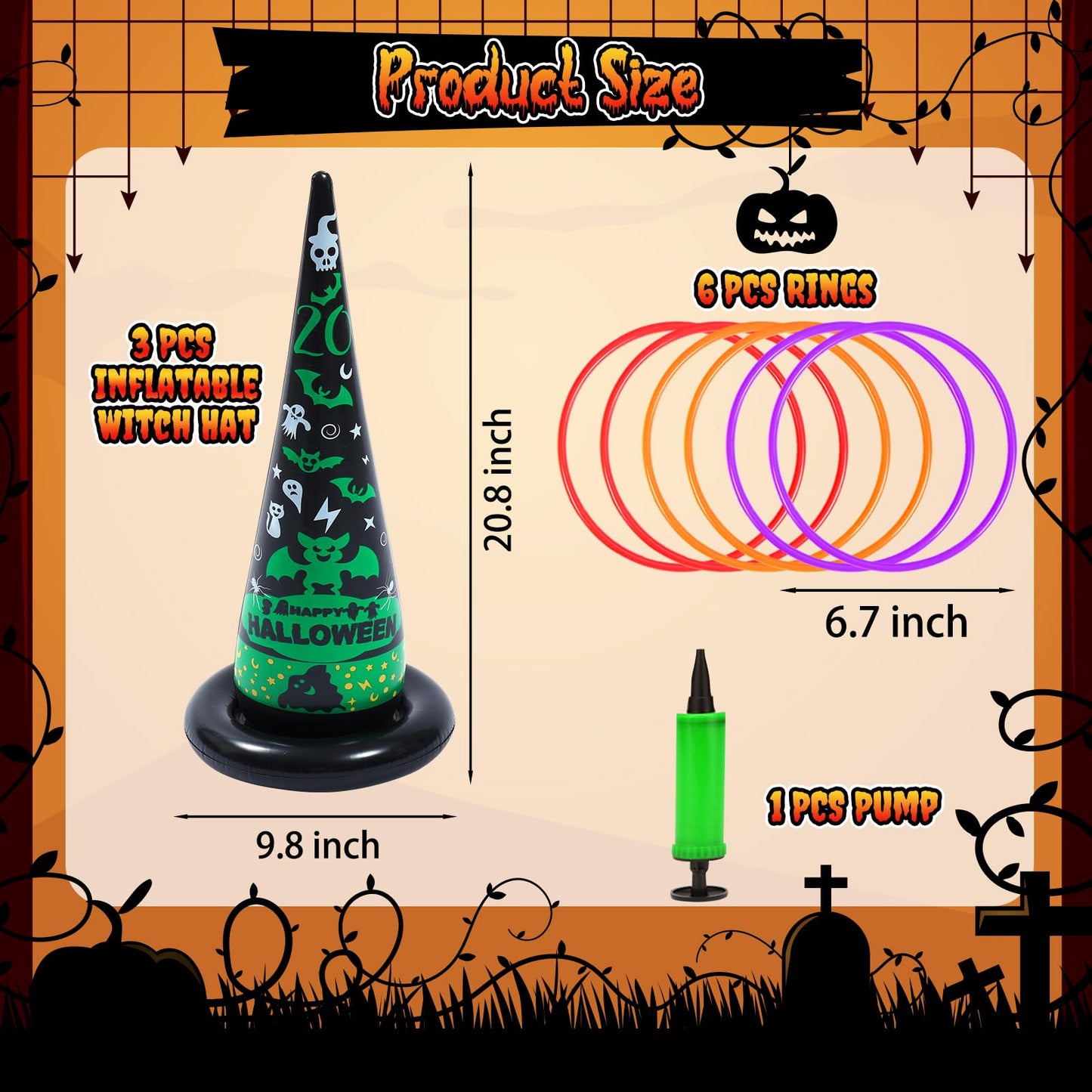 Voiiake 3 Pack Witch Hat Halloween Inflatables Ring Toss Game - Fun Halloween Games,Toys & Party Supplies, Games & Toys for Kids Adults