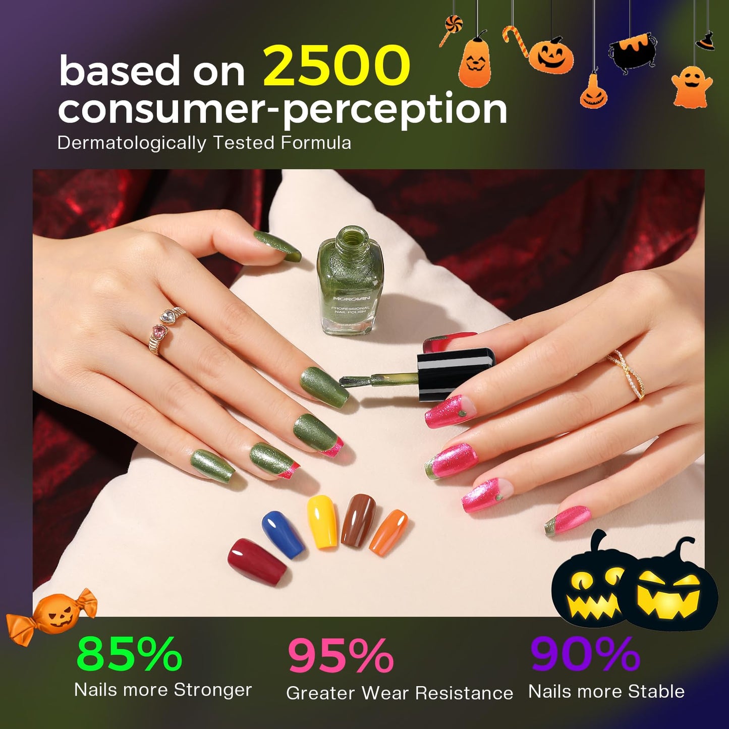 Morovan Dark Nail Polish Set: Glitter Green Dark Red Black Hot Pink Brown Shimmer Fingernail Polish Kit Air Quick Dry Nail Pack for Halloween Nail Art Manicure Gift Holiday Party for Women Girls